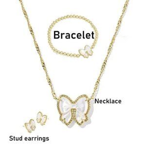 Kendra Scott Gold Haley Bow Pink Ivory Mother-of-Pearl Necklace Set